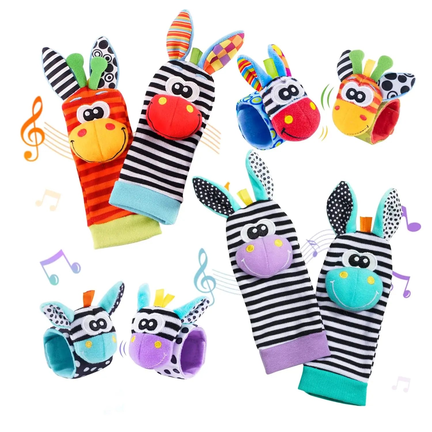 Sonajeros de muñeca para bebé, calcetines de animales para recién nacidos, buscador de pies, correa para la muñeca, calcetines para bebé, juguetes sensoriales, juguetes para bebé de 0 a 12 meses, regalo