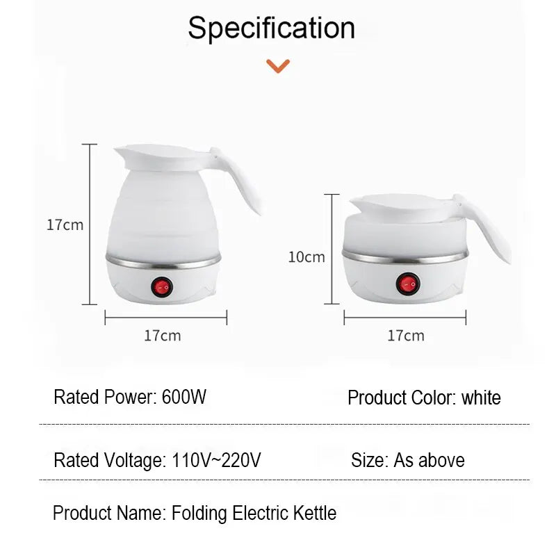 Tetera plegable y portátil, calentador de agua de 600ML, hervidor de agua eléctrico de viaje para el hogar, electrodomésticos de cocina de 220V, olla de agua hirviendo
