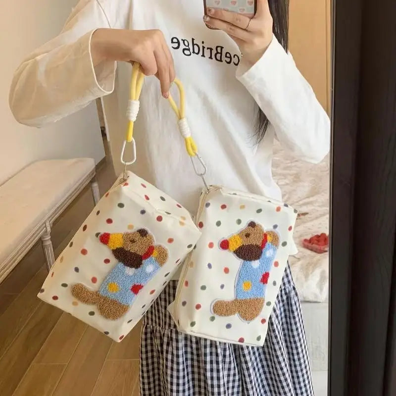 【SSummer10】Bolsa de cosméticos de gran capacidad con diseño de cachorro de dibujos animados, bolso de maquillaje portátil, almacenamiento de artículos de tocador de viaje para mujeres【SS】