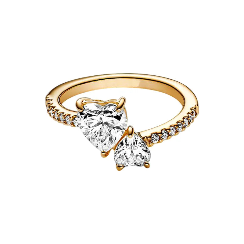 Anillo de Plata 925 con Corona y Corazón de Circonio Dorado para Mujer, Joyería Europea de Moda para Bodas y Fiestas, Regalo DIY