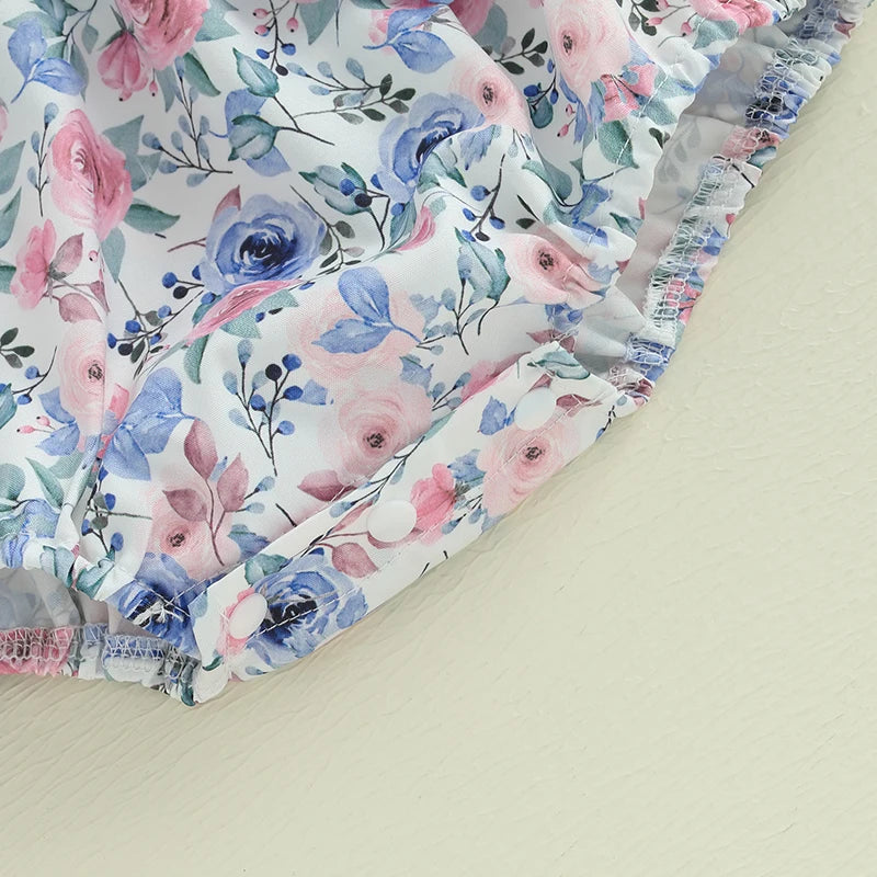 Ropa de verano a la moda para niña de 0 a 18 meses, pelele sin mangas con espalda descubierta y estampado de flores bordado, mono