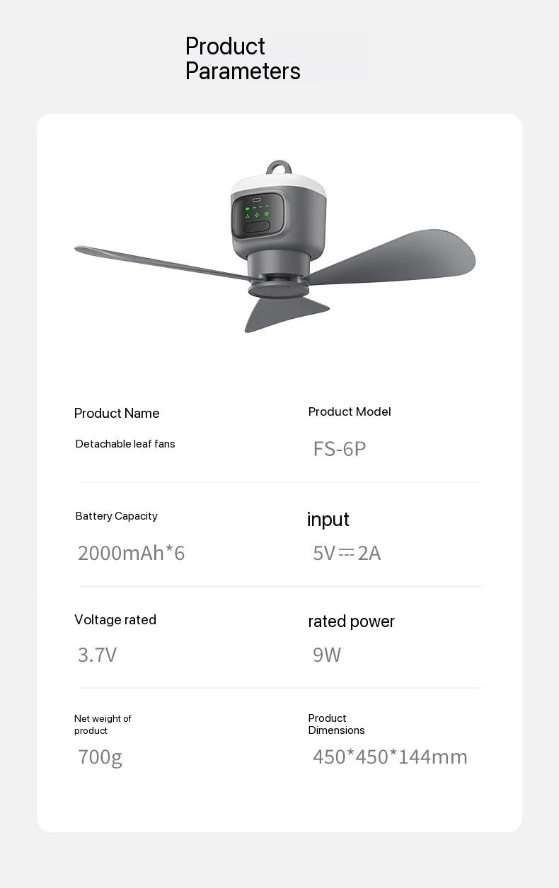 Ventilador de techo de gran tamaño con Control remoto, ventilador de refrigeración inalámbrico USB, luz LED nocturna portátil de 12000\8000mAh, ventilador de techo para acampar