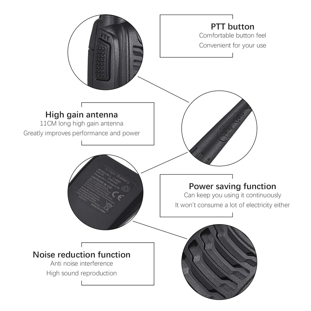 Walkie Talkies de BF-888s, 2 paquetes, Radios bidireccionales de largo alcance recargables a prueba de agua con auriculares, transceptor portátil de mano
