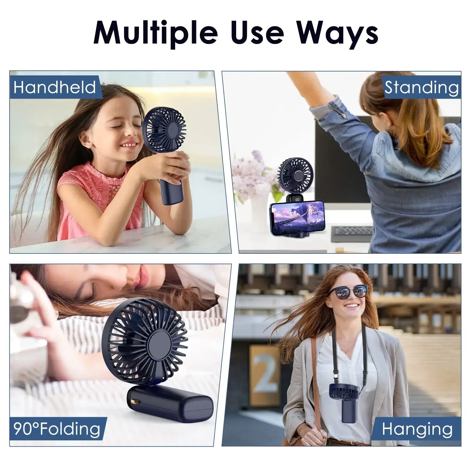 Mini ventilador de mano de 5000mAh, inalámbrico, recargable por USB, portátil, pantalla Digital, soporte para teléfono, ventilador plegable de 5 velocidades para colgar en el cuello