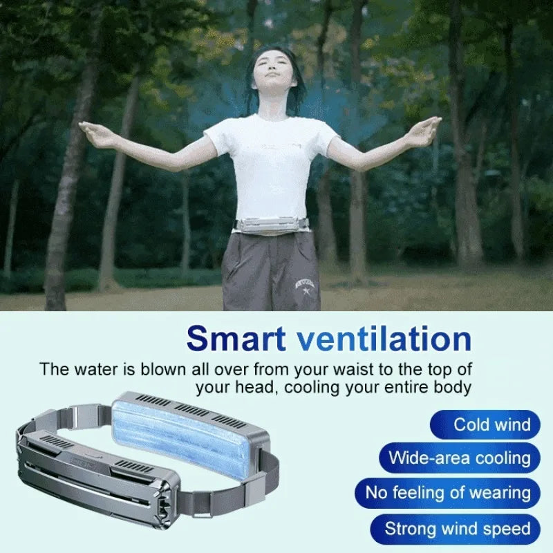 Mini ventilador pequeño Usb portátil multifuncional, ventilador de cintura colgante ajustable de 3 velocidades, ventilador de refrigeración recargable para exteriores, ventilador con correa de hielo