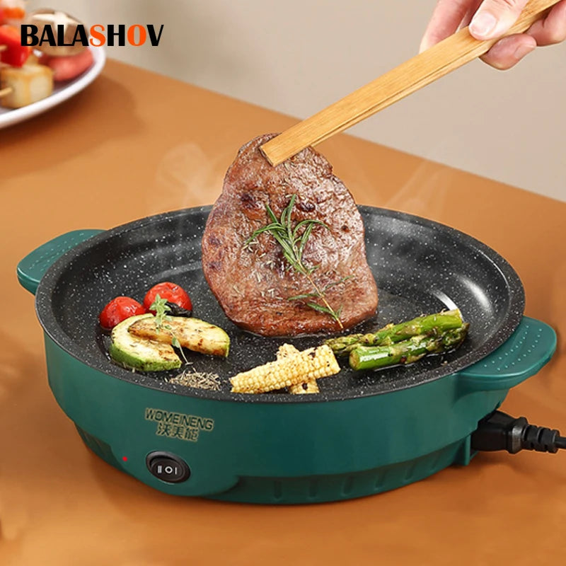 Sartén eléctrica multicocina, 220V, barbacoa casera, filete frito, tortilla de pescado, sartén antiadherente, máquina de cocina