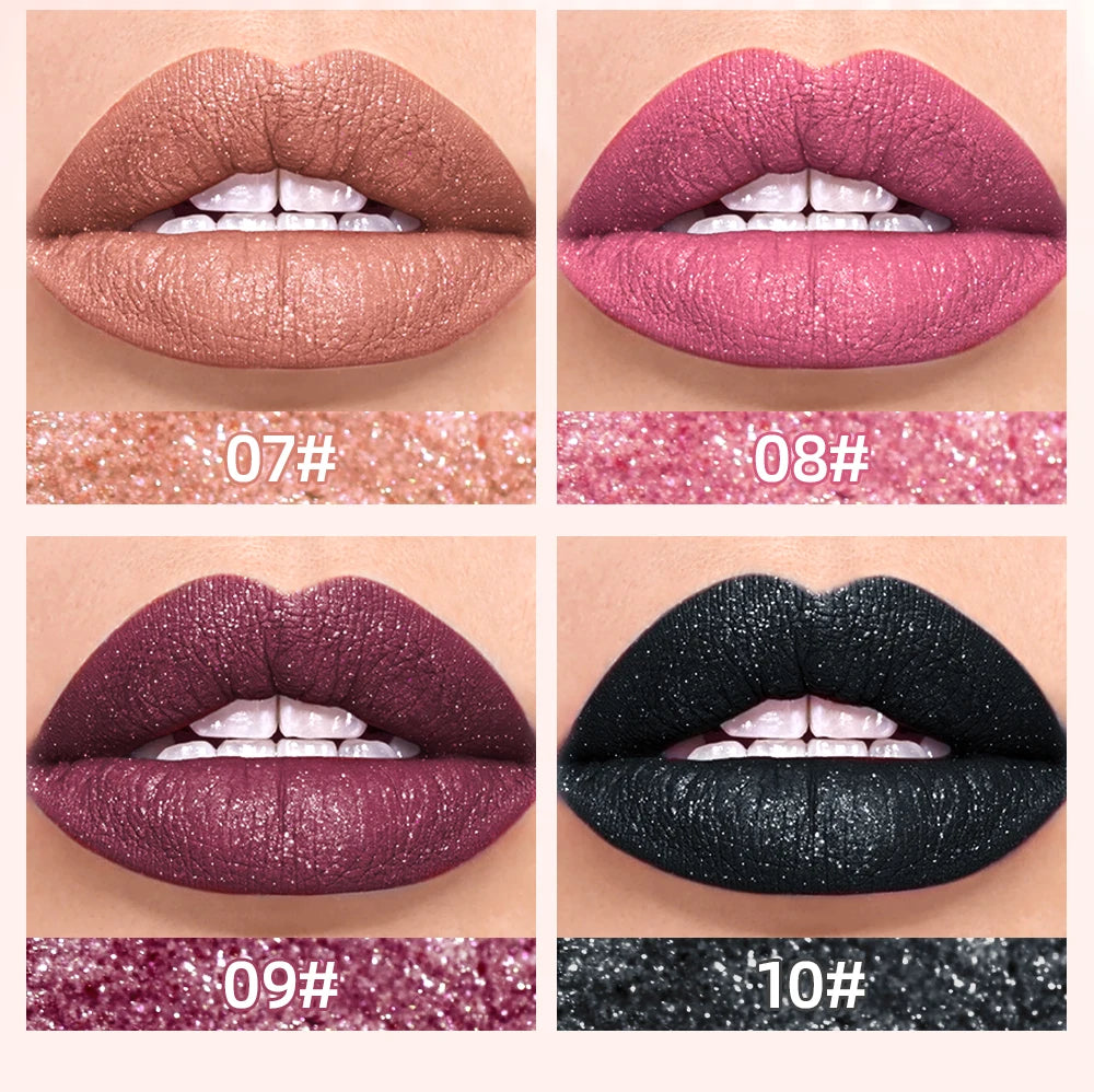 QIBEST-brillo de labios resistente al agua con brillo de diamante, lápiz labial líquido mate, esmalte de labios de perla brillante, tinte labial de larga duración, maquillaje para mujer