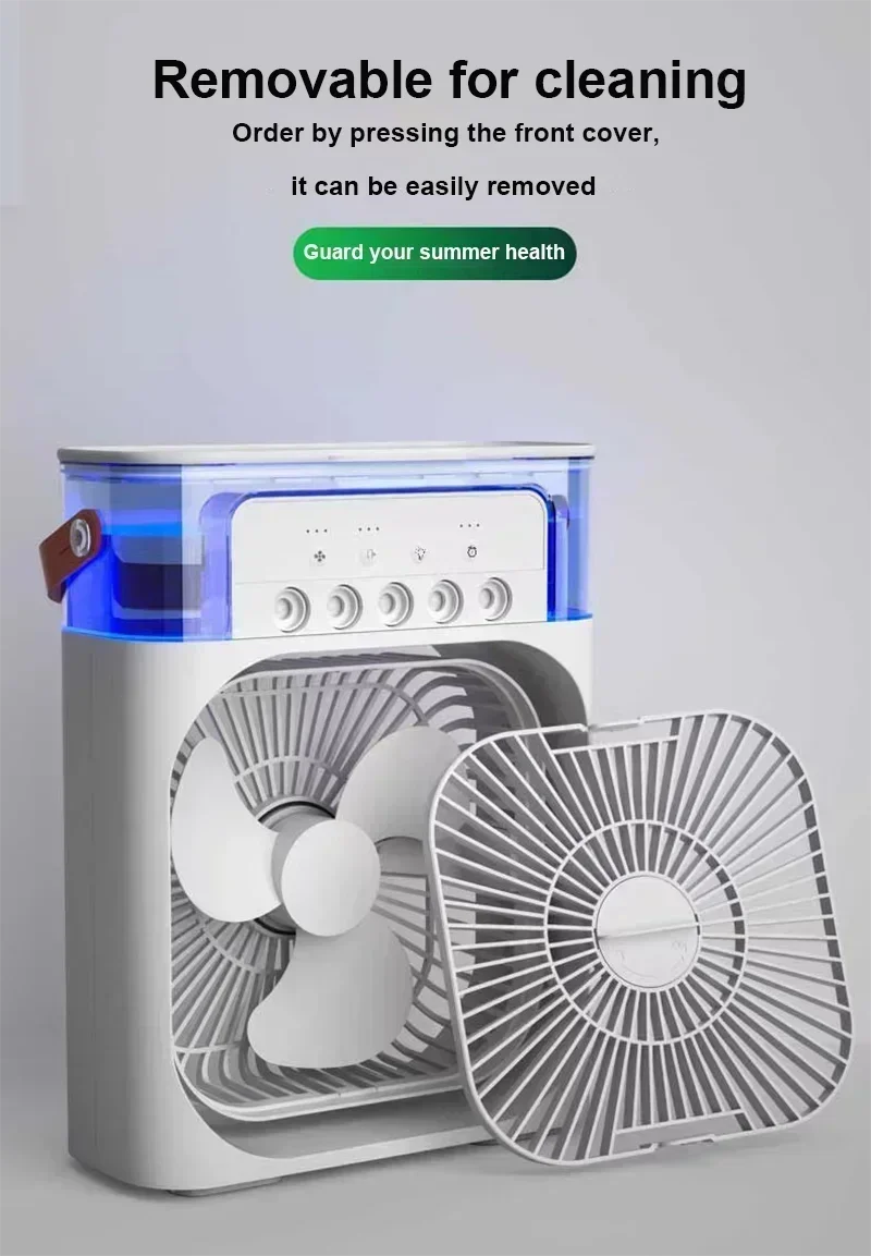 Ventilador humidificador portátil, aire acondicionado, Enfriador de aire pequeño para el hogar, hidromasaje, ajuste de aire portátil para oficina, ventilador de 3 velocidades