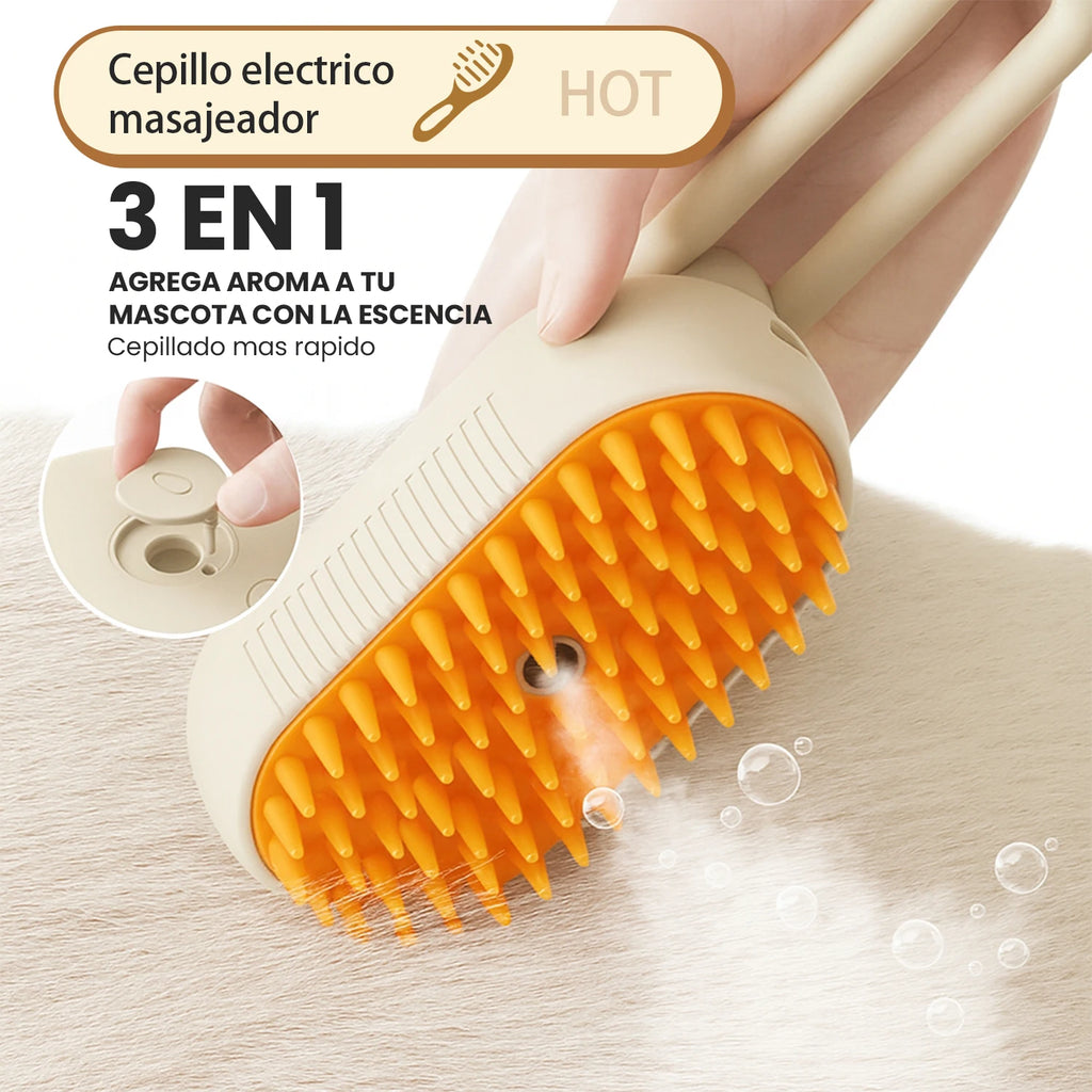 Peine para perros Cepillo de masaje con pulverizador para perros y gatos, cepillo de vapor 3 en 1 con un botón, plegable, giratorio, flotante, para depilación