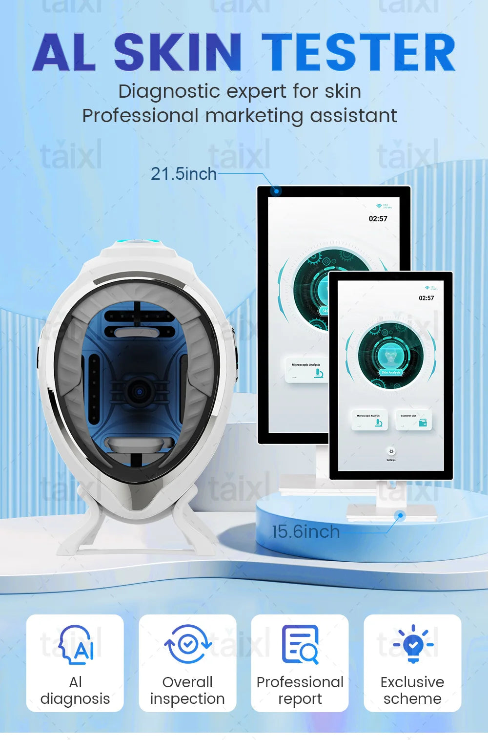 Escáner de piel 3D, analizador facial para el cuidado, máquina de Monitor, espejo mágico, prueba portátil, Detector en inglés, análisis de prueba de cámara facial