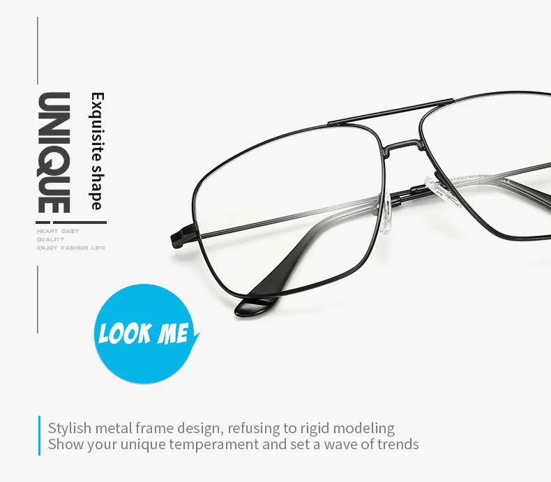 Gafas de Montura Cuadrada Grande, Estilo Vintage Simple, Montura Metálica Extra Grande para Hombre, Gafas de Moda para Mujer, Lentes Transparentes, Gafas Ópticas