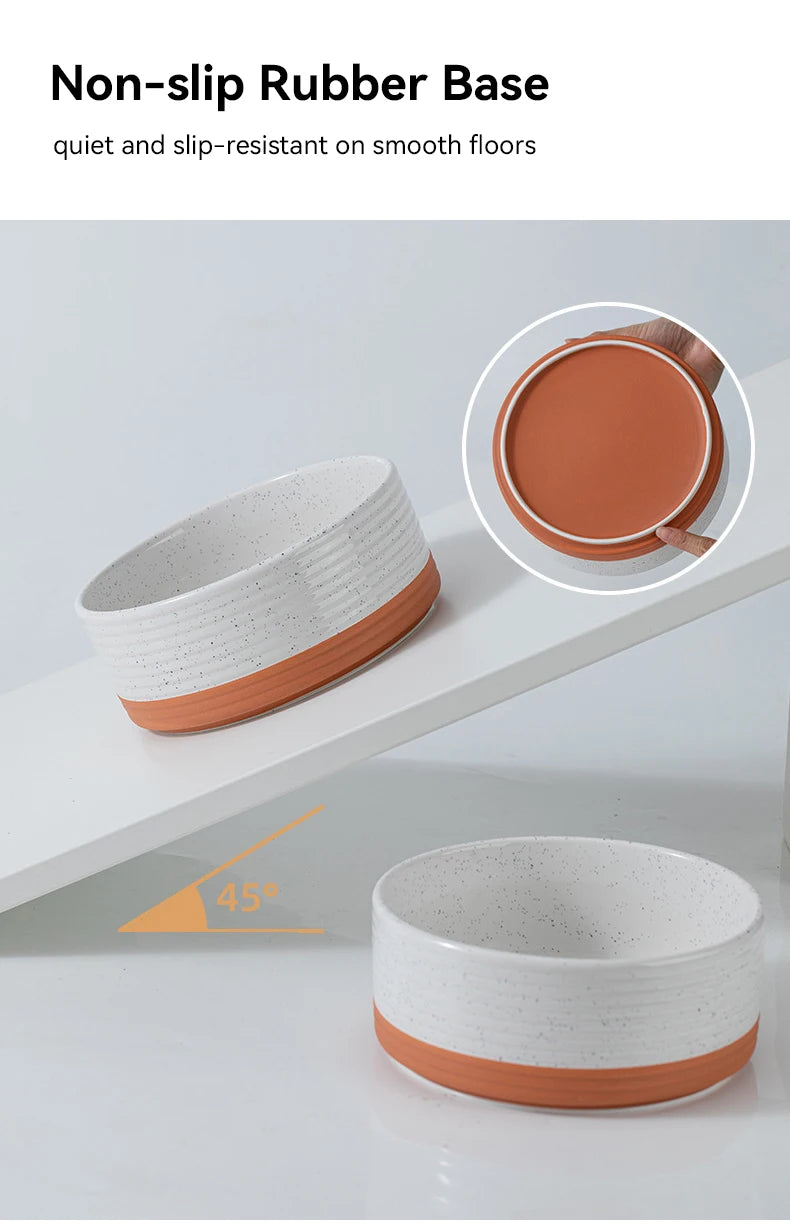 Cuencos grandes de cerámica para mascotas de 1800 ml con soporte de madera: platos de alimentación para perros grandes elevados dobles, cuencos antideslizantes para gatos