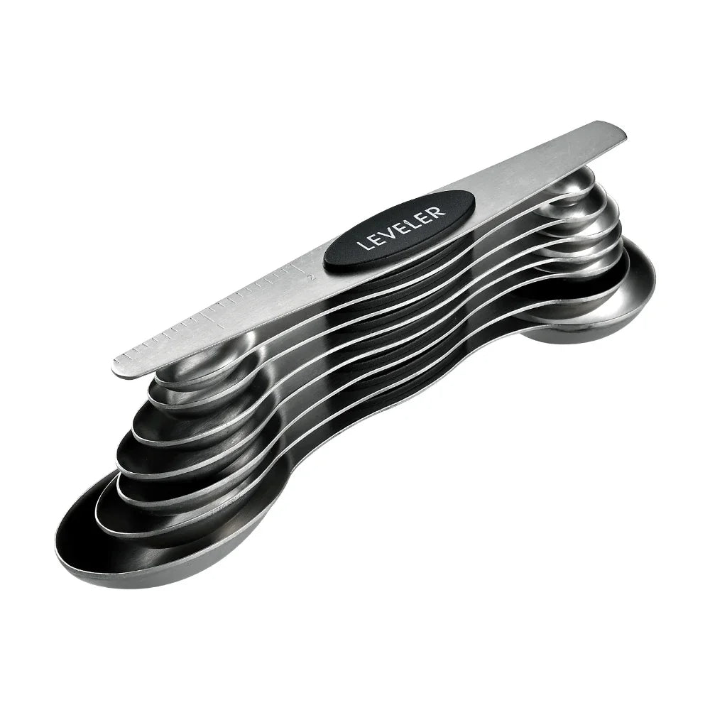 8 unids/set juego de cucharas medidoras magnéticas de acero inoxidable apilables cucharaditas de doble cara Metal preciso para latas de condimentos