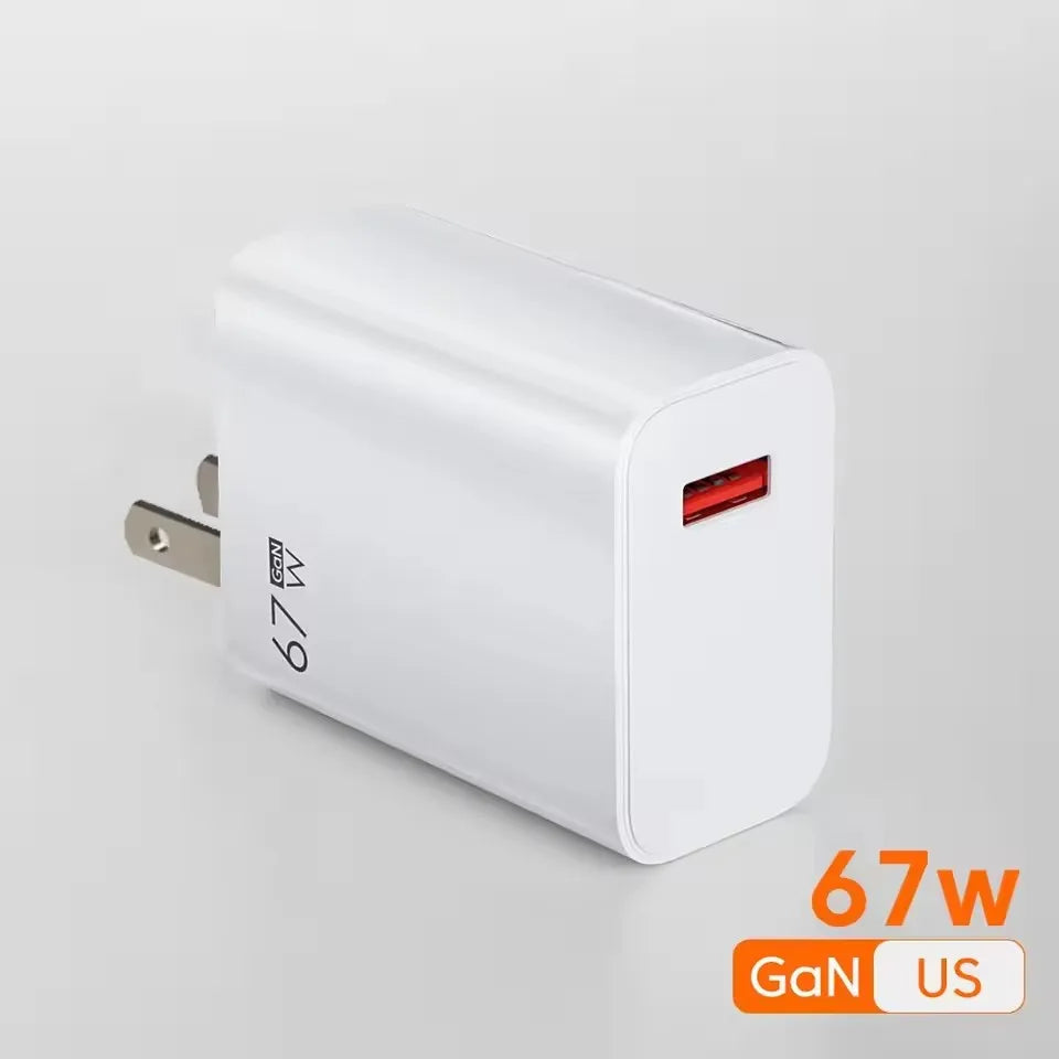 Cargador USB GaN de 67W con Carga Rápida, Cargador de Pared con Cable USB Tipo-C de 6A, Carga Rápida 3.0, Enchufe para iPhone, Samsung, Xiaomi