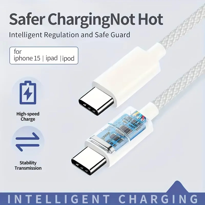 Cable de Carga Rápida USB-C a C de 60W PD para Apple iPhone 16 17E 17 Pro Max 15 Plus, Cable de Carga Rápida Tipo C con Trenzado de Nailon de 2m