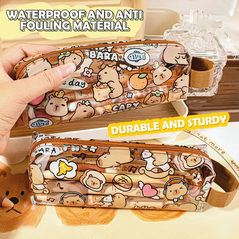 Estuches de lápices de capibara de dibujos animados, bonitos bolsos para bolígrafos, estuche de lápices con cremallera Kawaii, papelería para estudiantes, suministros escolares y de oficina, regalos