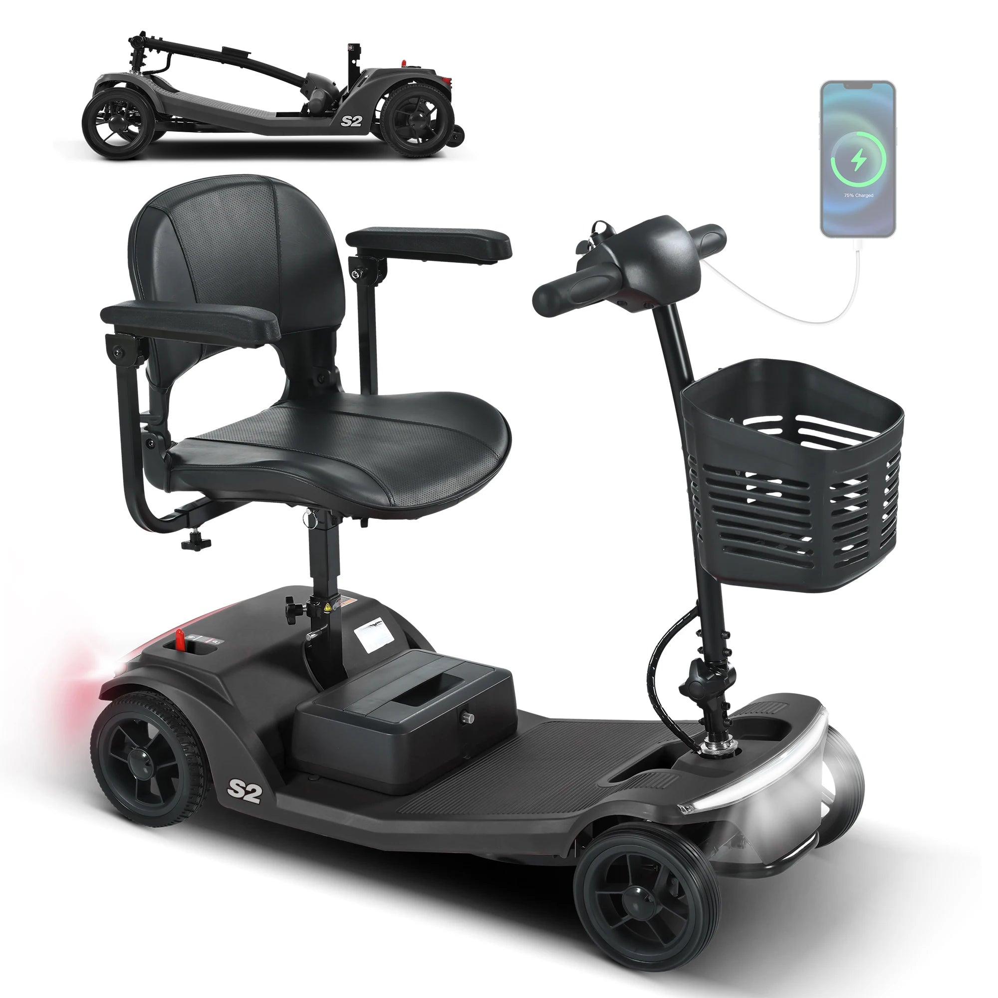 SWEETRICH S2 Scooter Eléctrico Plegable y Ajustable de Cuatro Ruedas y 250W con Freno Electromagnético para Personas Mayores y con Discapacidad