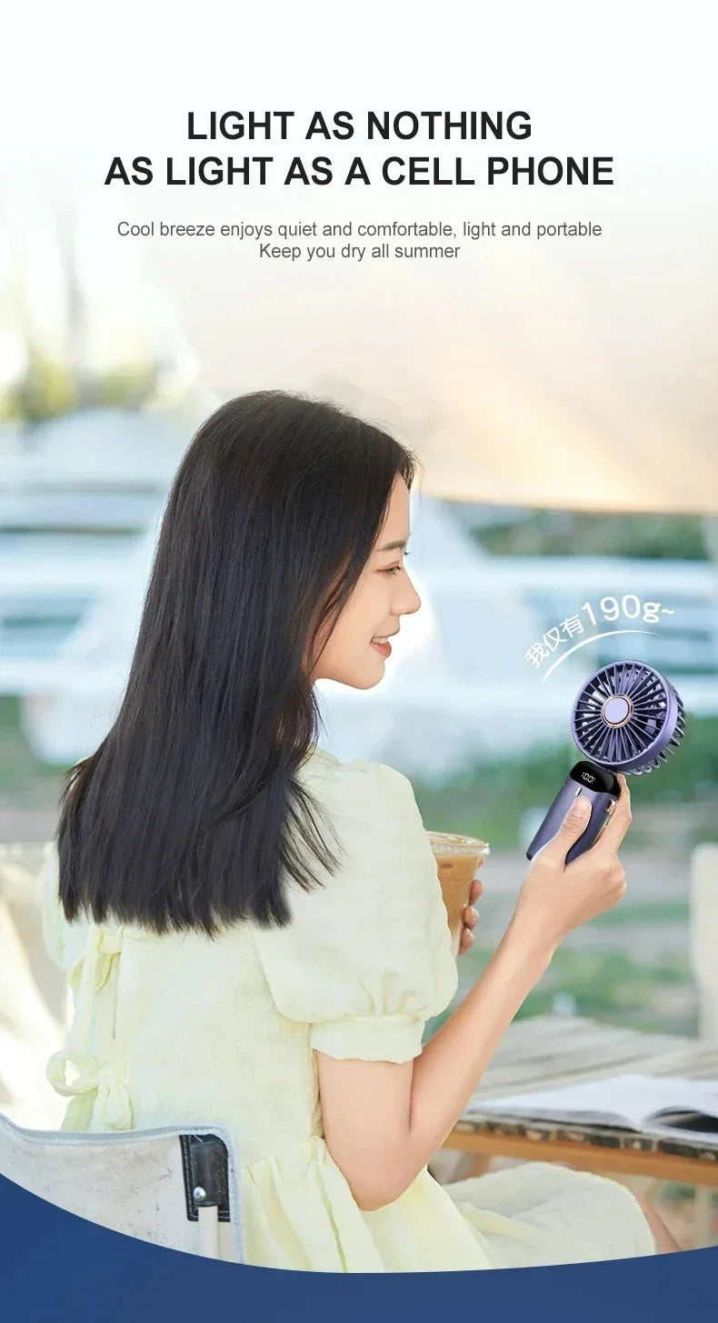 Ventilador recargable personal portátil de mano con pantalla digital LED 90 ° Ventilador recargable ajustable, mini aromaterapia de viento de 5 velocidades
