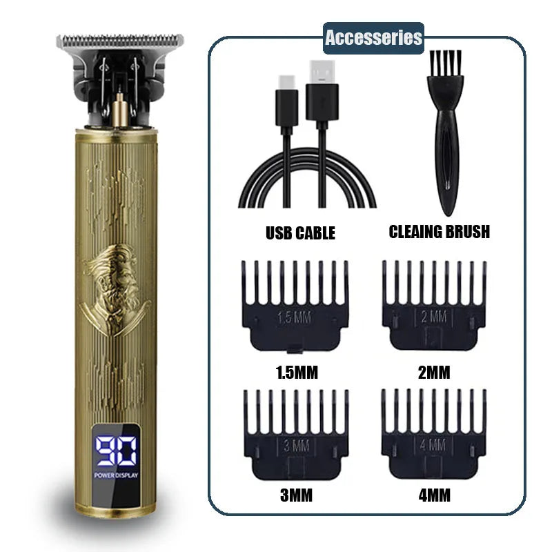 Cortadora de pelo eléctrica LCD, todo en uno, cabezal de luz dorada, cortadora de pelo recargable, cabezal de aceite, maquinilla de afeitar para tallar el cabello