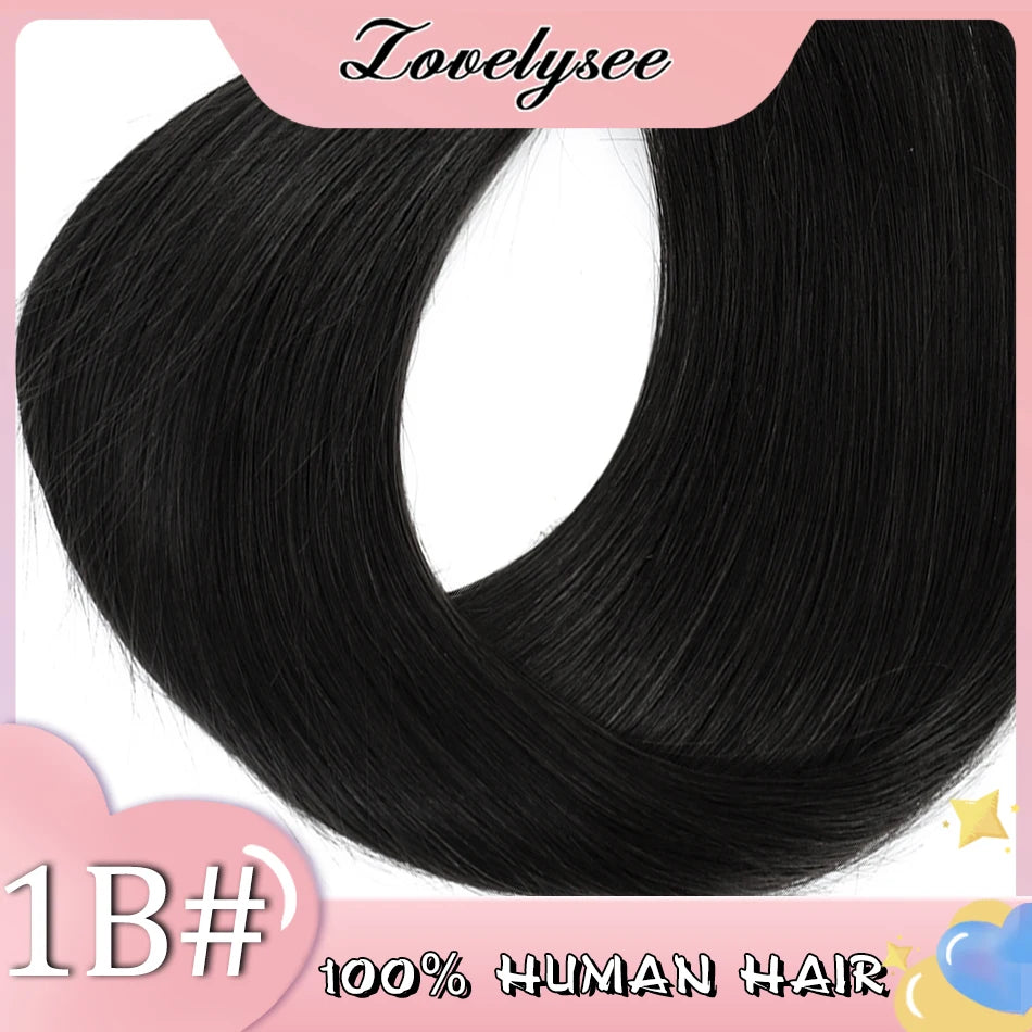 Lovelysee 3/4 media peluca de cabello humano con Clip en extensiones de cabello cabello Remy liso sedoso Color marrón suave 150% 180% peluca para mujeres