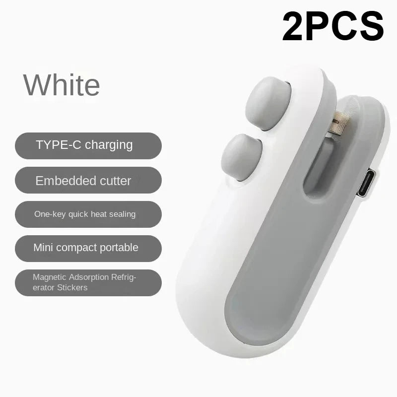 Mini máquina de sellado de bolsas de aperitivos, carga USB con cortador de chips, bolsa de plástico, dispositivo de almacenamiento de alimentos frescos