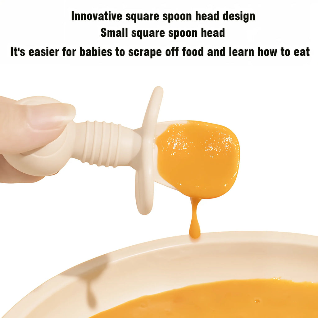 2 piezas de cubiertos de silicona con mango de madera de grado alimenticio para niños, cuchara y tenedor para entrenamiento de bebés, cuchara para alimentación complementaria, cuchara y tenedor para alimentación de bebés