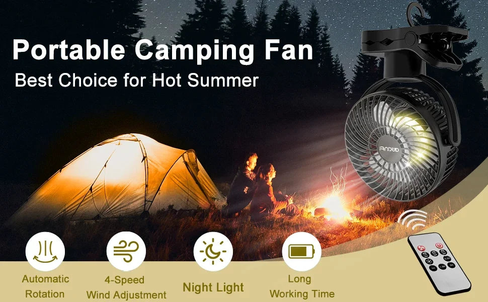 Ventilador frío móvil para acampar al aire libre, reunión familiar, ventilador de Camping portátil de 8000mAh con linterna LED y gancho para colgar-35H recargable