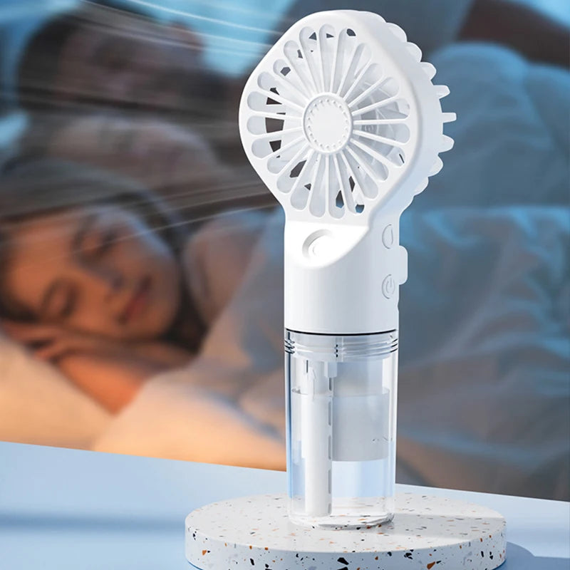 Ventilador de pulverización portátil de mano, ventilador de niebla de pulverización de agua, miniventilador de dormitorio de estudiantes, suministros de verano, herramientas de refrigeración, ventilador pequeño para exte