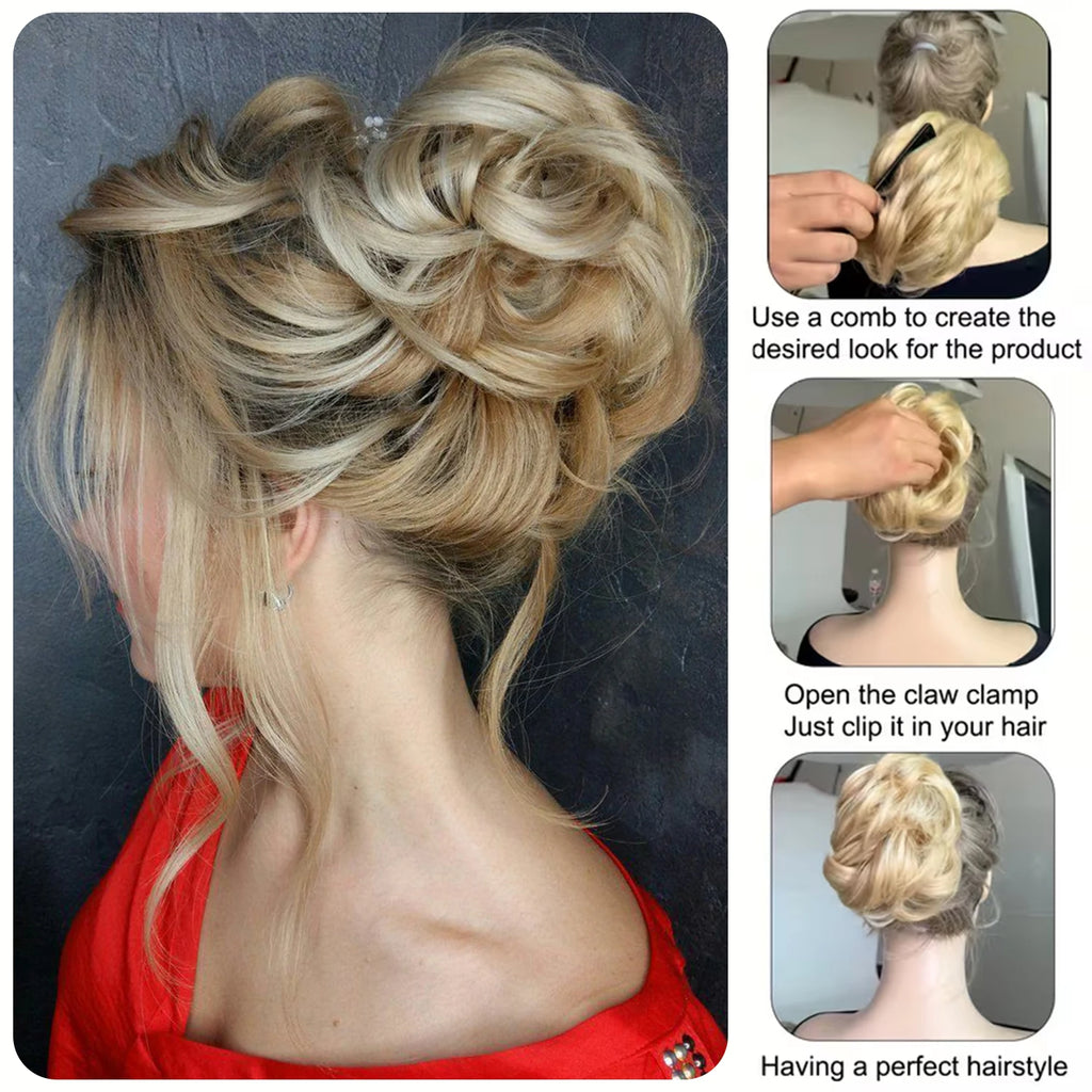 Extensiones de Cabello Sintético con Clip, Moño Despeinado, Postizo Rizado para Mujer, Uso Diario y Fiestas, Varios Colores Disponibles
