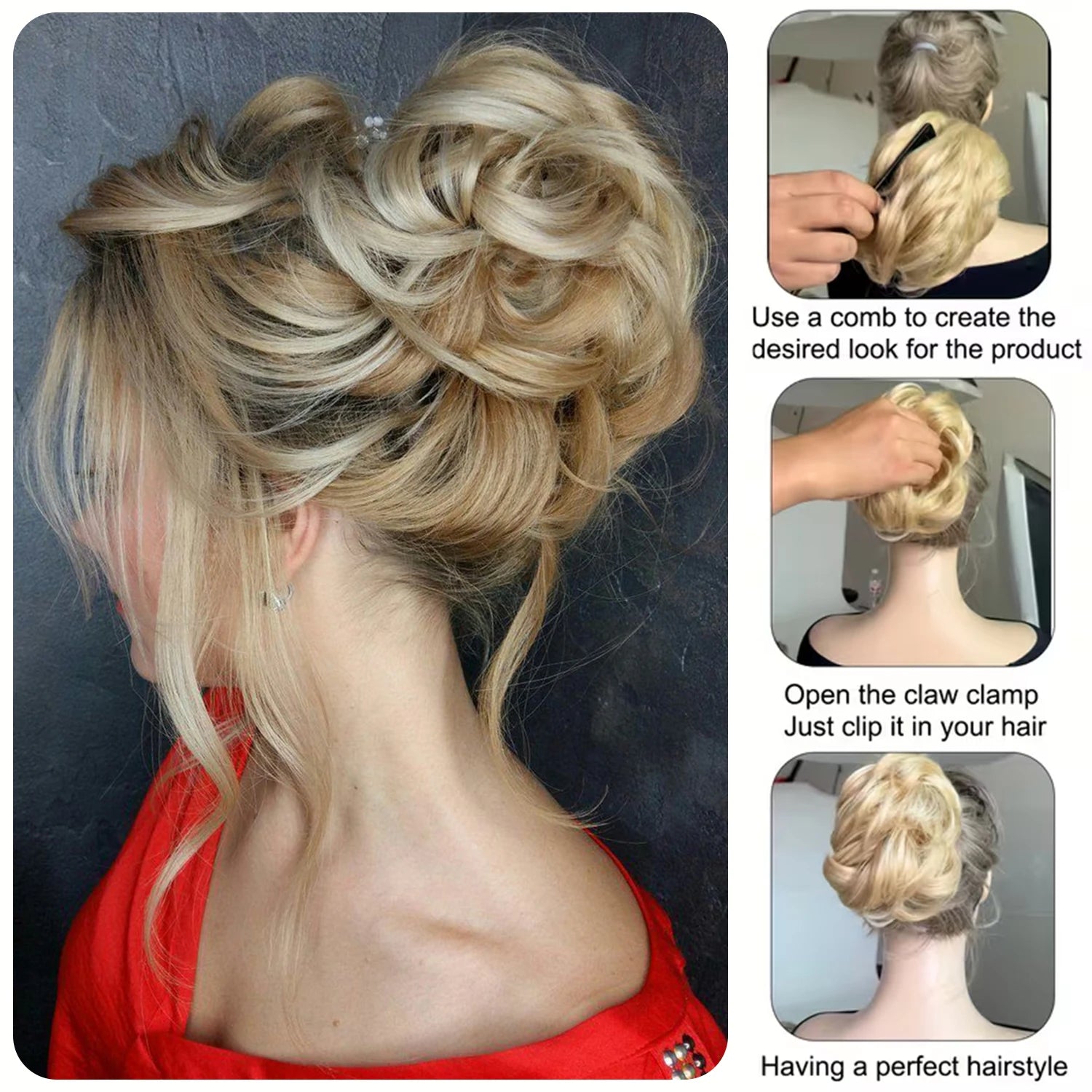 Extensiones de Cabello Sintético con Clip, Moño Despeinado, Postizo Rizado para Mujer, Uso Diario y Fiestas, Varios Colores Disponibles