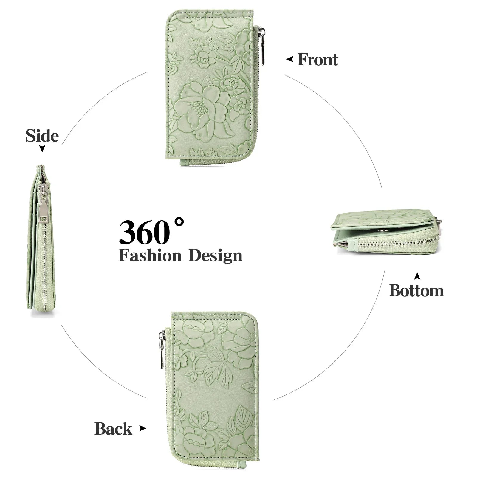 Monedero con cremallera para mujer con diseño en relieve de llavero, múltiples ranuras para tarjetas, billetera de gran capacidad, accesorios de moda