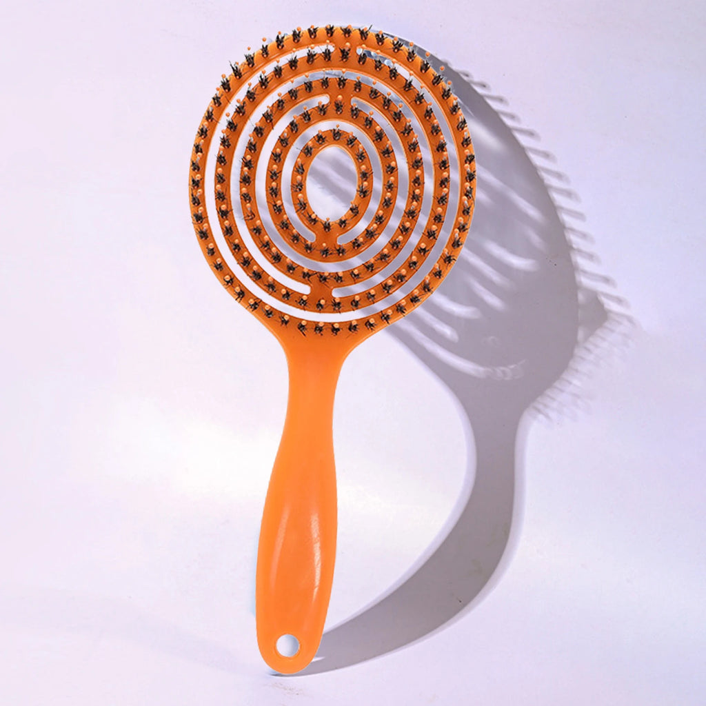 Cepillo de pelo de cerdas naturales de jabalí para desenredar y peinar, herramientas para mujeres con cabello largo, masaje del cuero cabelludo, color marrón, mango ergonómico ligero