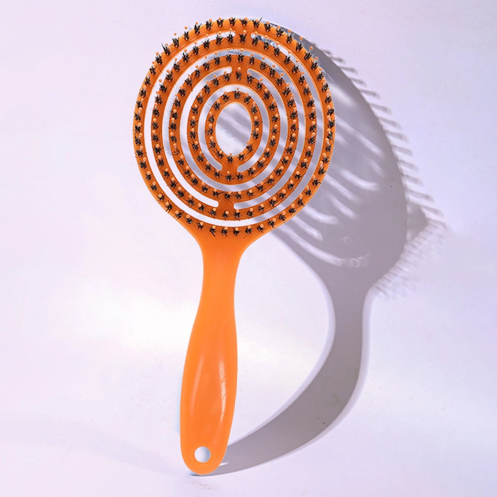 Cepillo de pelo de cerdas naturales de jabalí para desenredar y peinar, herramientas para mujeres con cabello largo, masaje del cuero cabelludo, color marrón, mango ergonómico ligero