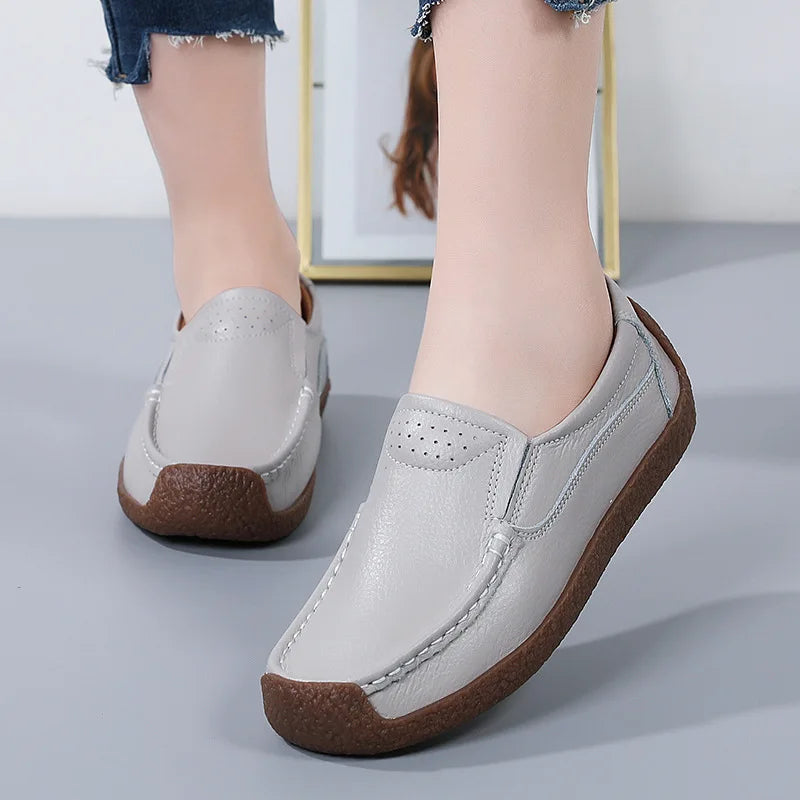 Zapatos informales De cuero genuino para Mujer, zapatillas De ocio, mocasines sin cordones De marca De lujo para Mujer, mocasines suaves para Mujer, Zapatos De Mujer