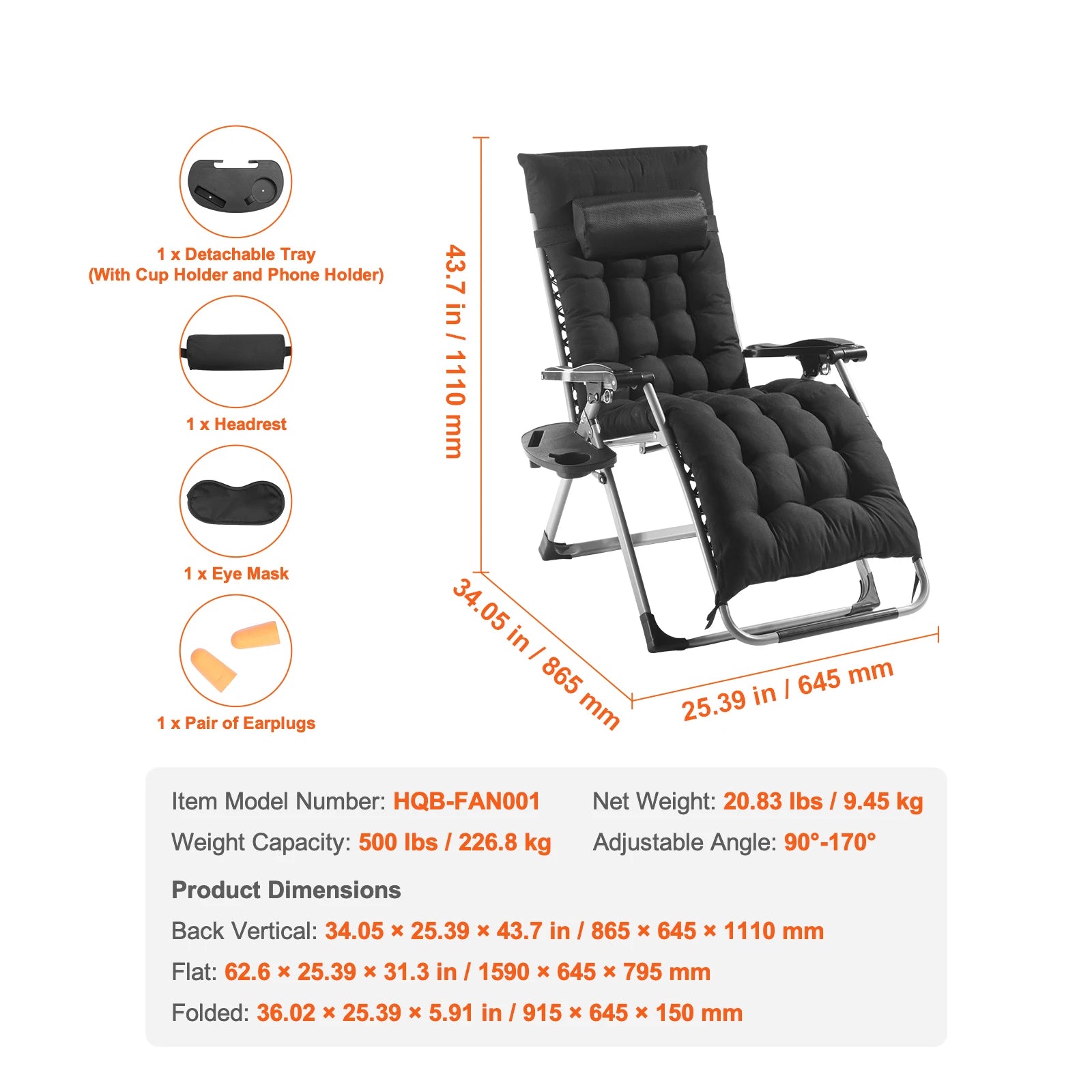 SucceBuy Silla de gravedad cero, sillón reclinable de gravedad cero, silla antigravedad ajustable con cojín, reposapiés y portavasos