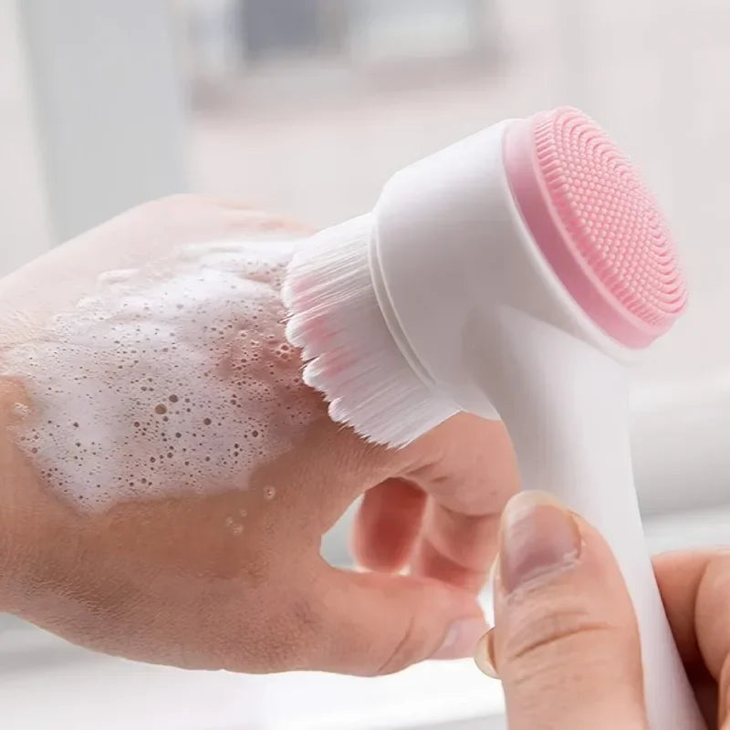 1 cepillo de lavado de cara de silicona de doble cara y cerdas suaves, exfoliación facial, cepillo de limpieza profunda de poros