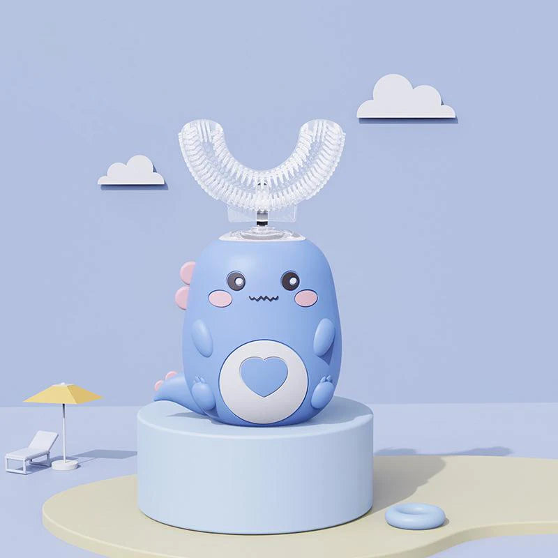 Cepillo de dientes eléctrico en forma de U para niños, cepillo de dientes sónico recargable automático de 360 grados con dibujos animados inteligentes para niños