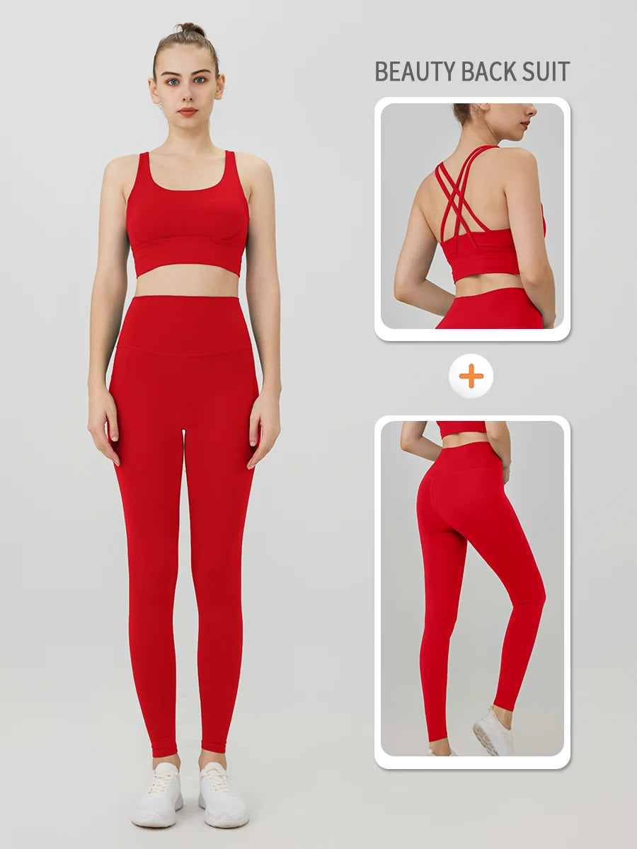 Ropa de Yoga de 2 piezas, chándal para mujer, ropa atlética, traje de Fitness para Pilates, entrenamiento de gimnasio, ropa de realce, Sujetador deportivo, traje de mallas