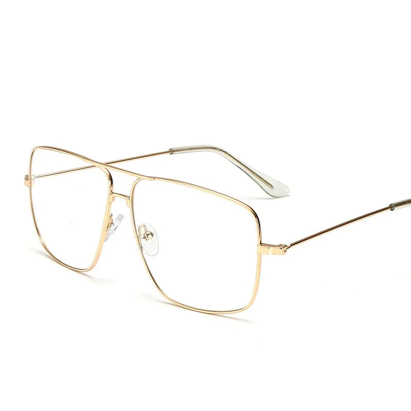 Gafas de Montura Cuadrada Grande, Estilo Vintage Simple, Montura Metálica Extra Grande para Hombre, Gafas de Moda para Mujer, Lentes Transparentes, Gafas Ópticas