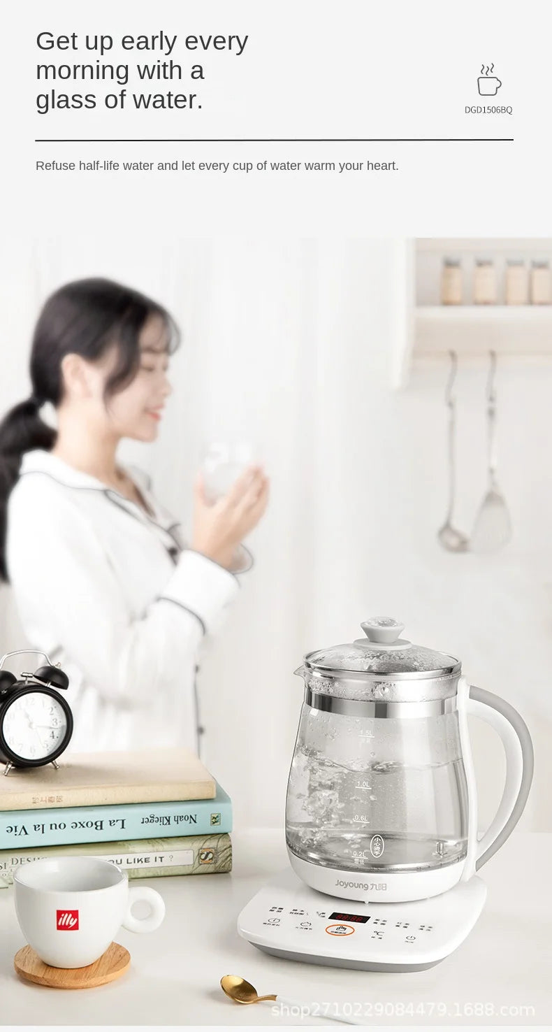 Olla saludable Jiuyang de 220V, tetera de flores multifuncional, tetera de vidrio para estofado, Mini cocina portátil de 1,5 l, cocina para postre y té