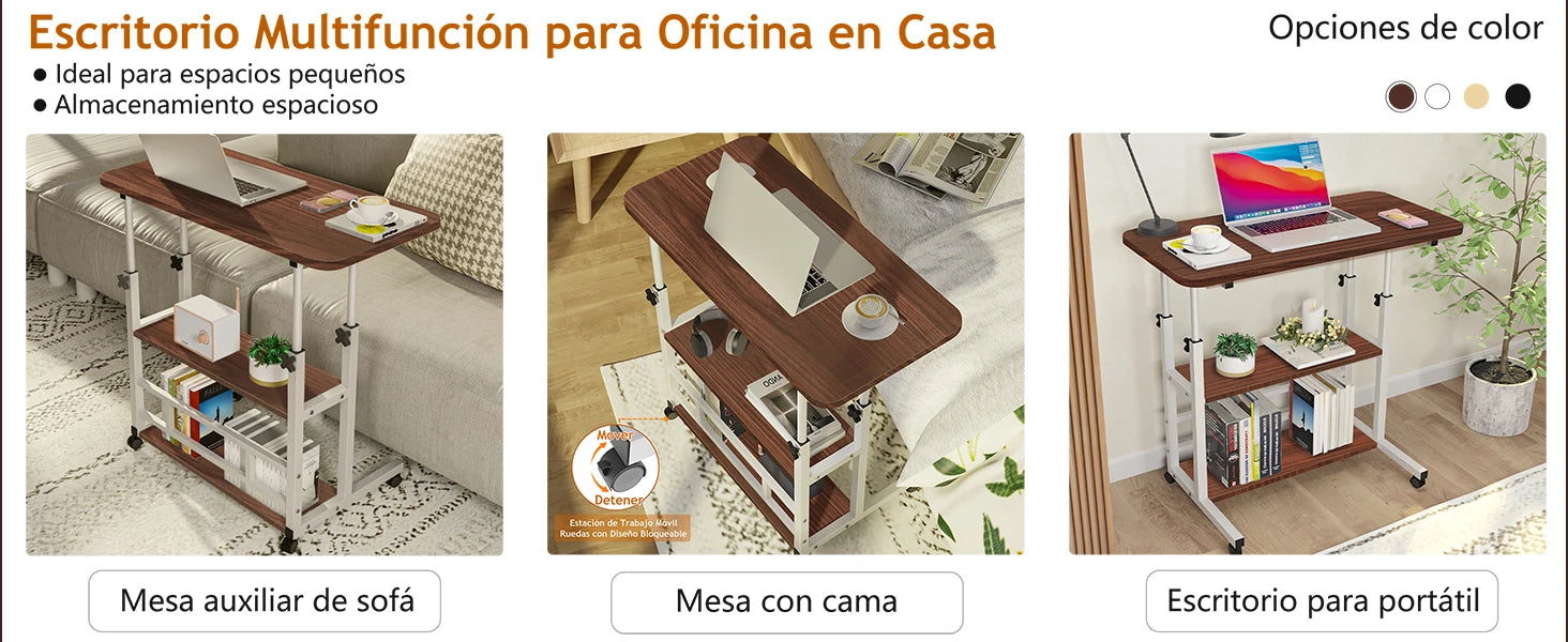 ECHIGOYA Escritorio Portátil, Mesa para Laptop, Escritorio de Computadora con Repisas, Escritorio de Pie Altura Ajustable con Ruedas, Mesa para Cama de Hospital, Home Office, 60cm*40cm