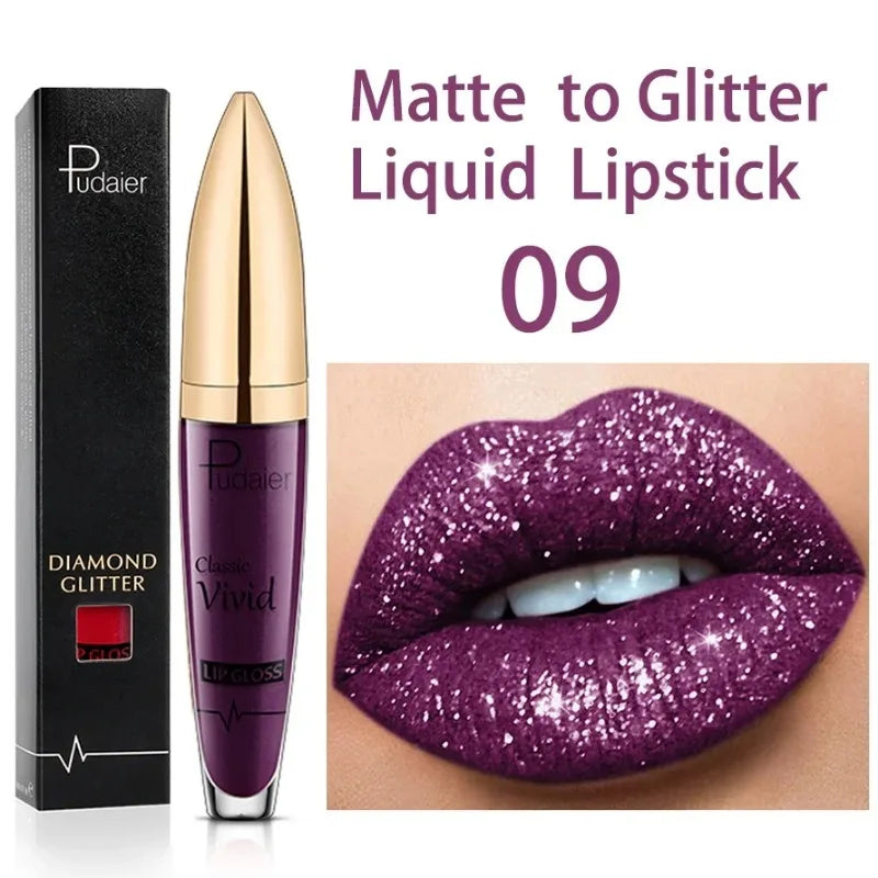Lápices labiales líquidos con purpurina mate, brillo de labios brillante con diamantes, resistente al agua, brillo de labios de larga duración, Maquillaje de tinte de labios para mujer