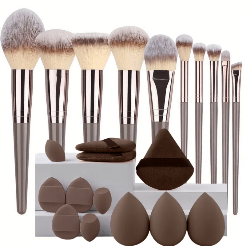 Juego de brochas de maquillaje marrones, herramienta de maquillaje suave portátil, base sintética Premium, correctores, sombras de ojos, maquillaje diario, 1-32 Uds.