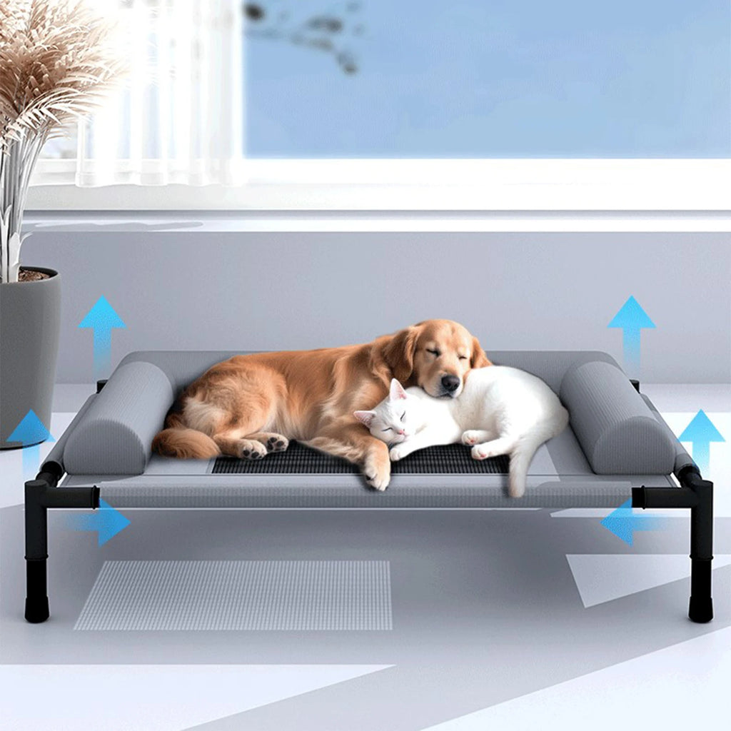 Muebles para mascotas, cama elevada de malla, transpirable con almohada, cama elevada para perros y gatos, extraíble, exterior, Camping, tren para tomar el sol, hogar, césped