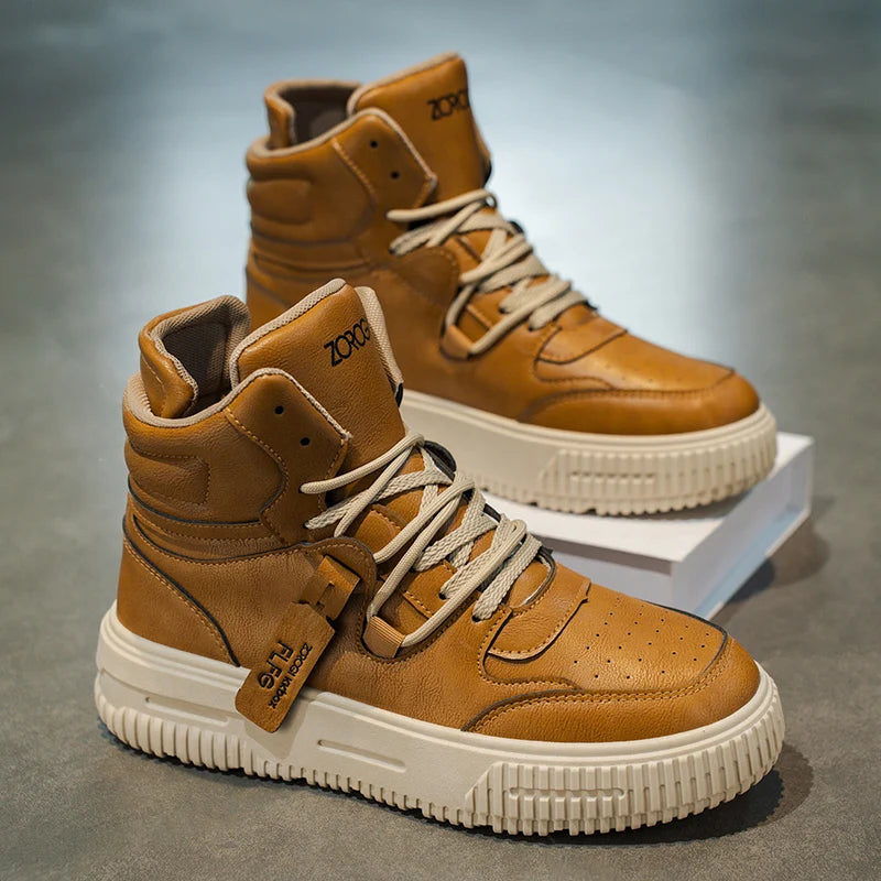 Botines de Cuero de moda, zapatillas de Skate para hombre, cómodas, antideslizantes, suela resistente al desgaste, botas de invierno, zapatos informales de calle Preppy