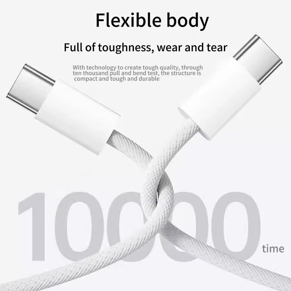 Cable USB C a C de carga rápida blanco, Cable cargador rápido USB tipo C trenzado de nailon de 60W para IPhone15/Samsung/Oppo/Vivo/Redmi A, 1 ud.
