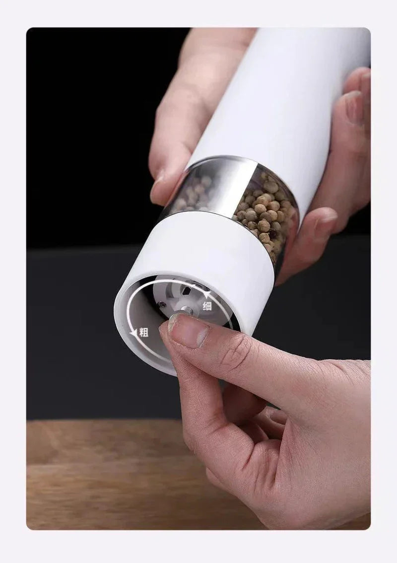 Molinillo eléctrico automático de pimienta y sal con luz LED, molinillo de especias de aspereza ajustable, herramienta de cocina