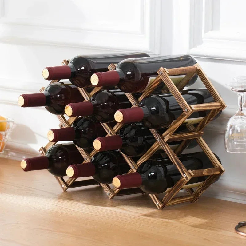 Estante de Madera Plegable para Almacenamiento de Vino, para 3-10 Botellas, Fácil de Montar, Apilable, para Organización del Hogar, Bar, Cocina o Bodega