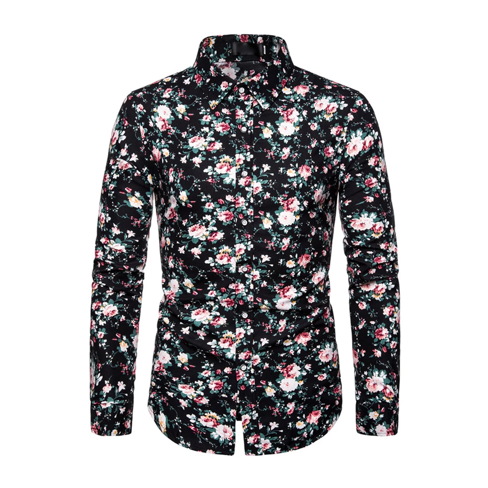 Camisa informal para hombre, blusa con botones y cuello vuelto de manga larga con estampado Floral, camisa con estampado Floral para hombre talla M