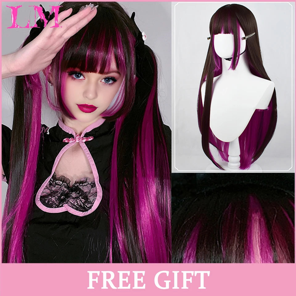 LM Rubio sintético Ombre mezclado rosa Rubio largo ondulado pelucas con flequillo Cosplay fiesta uso fibra resistente al calor para mujeres